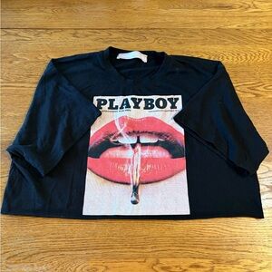 Playboy Missguided Cropped Black Graphic T-Shirt